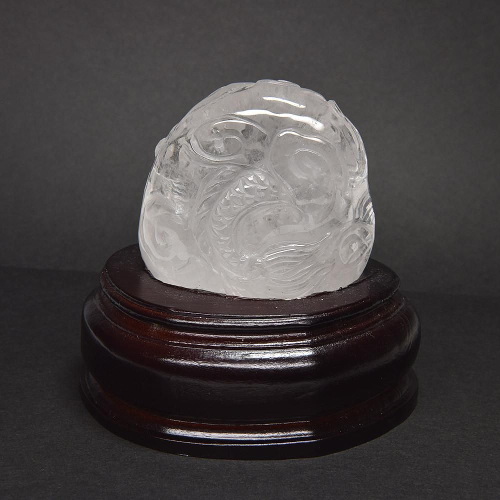 天然水晶「龍」彫刻 73x68x42mm #PB519 - プレミアム天然石専門