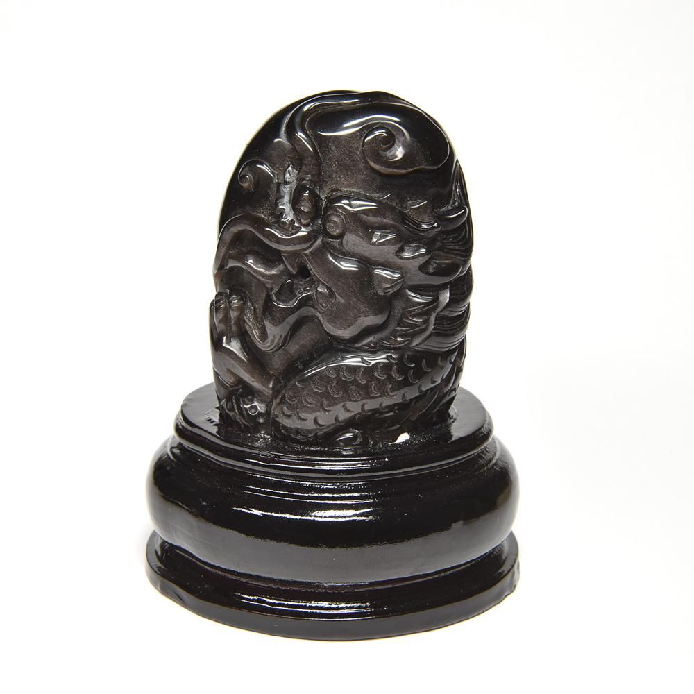 シルバーオブシディアン「龍」彫刻 93x61x38mm #PB523