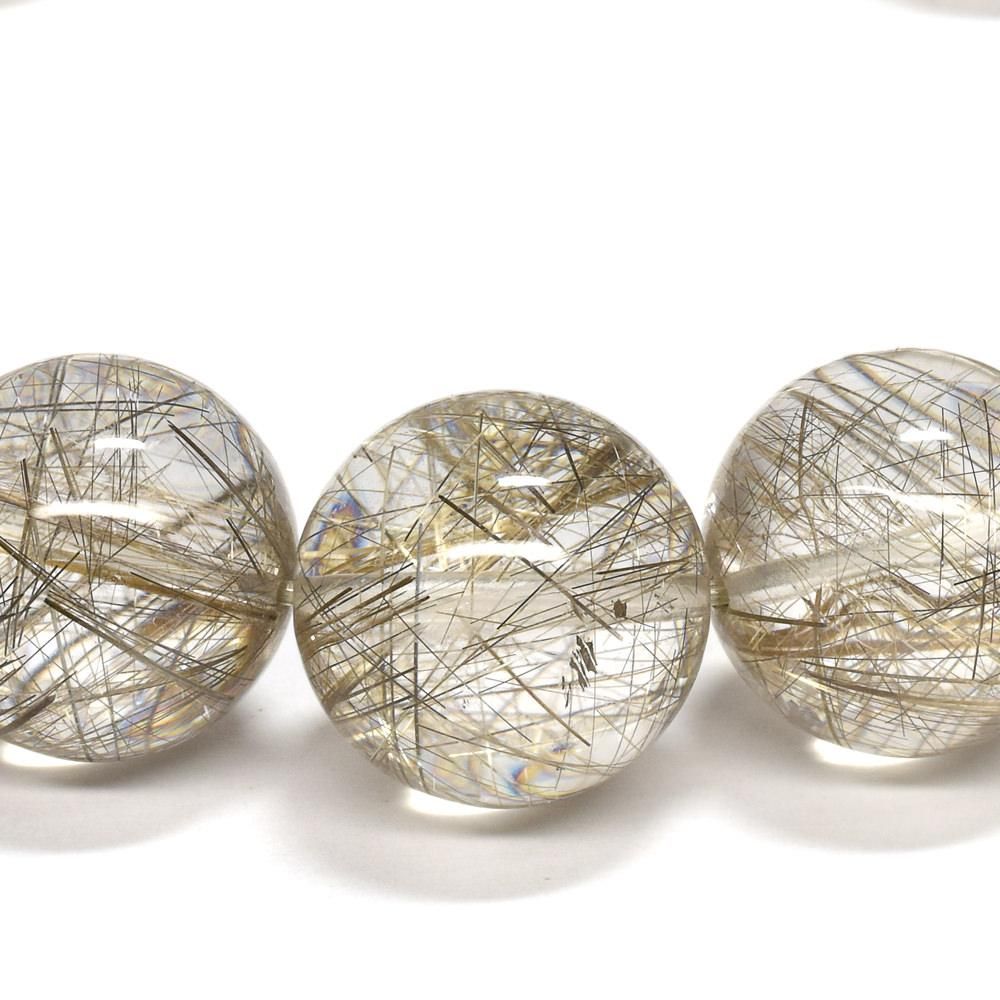 【良質,美品】シルバールチルクォーツ　１３㎜　ブレスレット　希少　天然 シルバールチルクォーツ ブレスレット 14.5mm玉 天然石