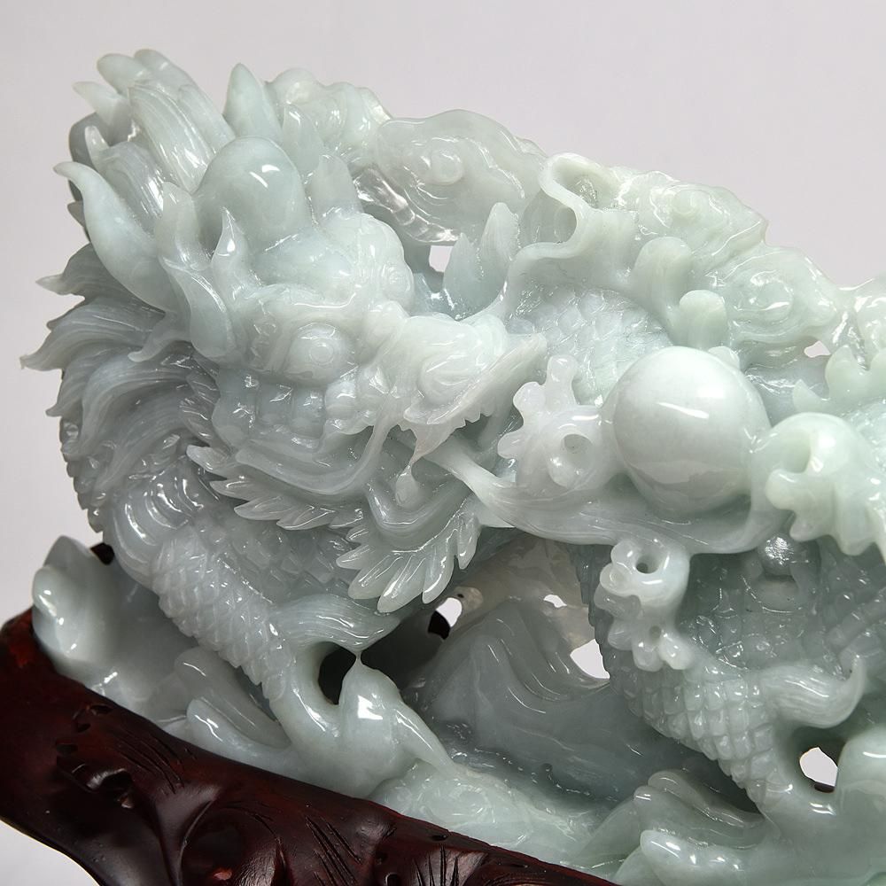 中国 玉石翡翠玉彫刻 獅子 根付 置物 F R3473 - 美術品/アンティーク