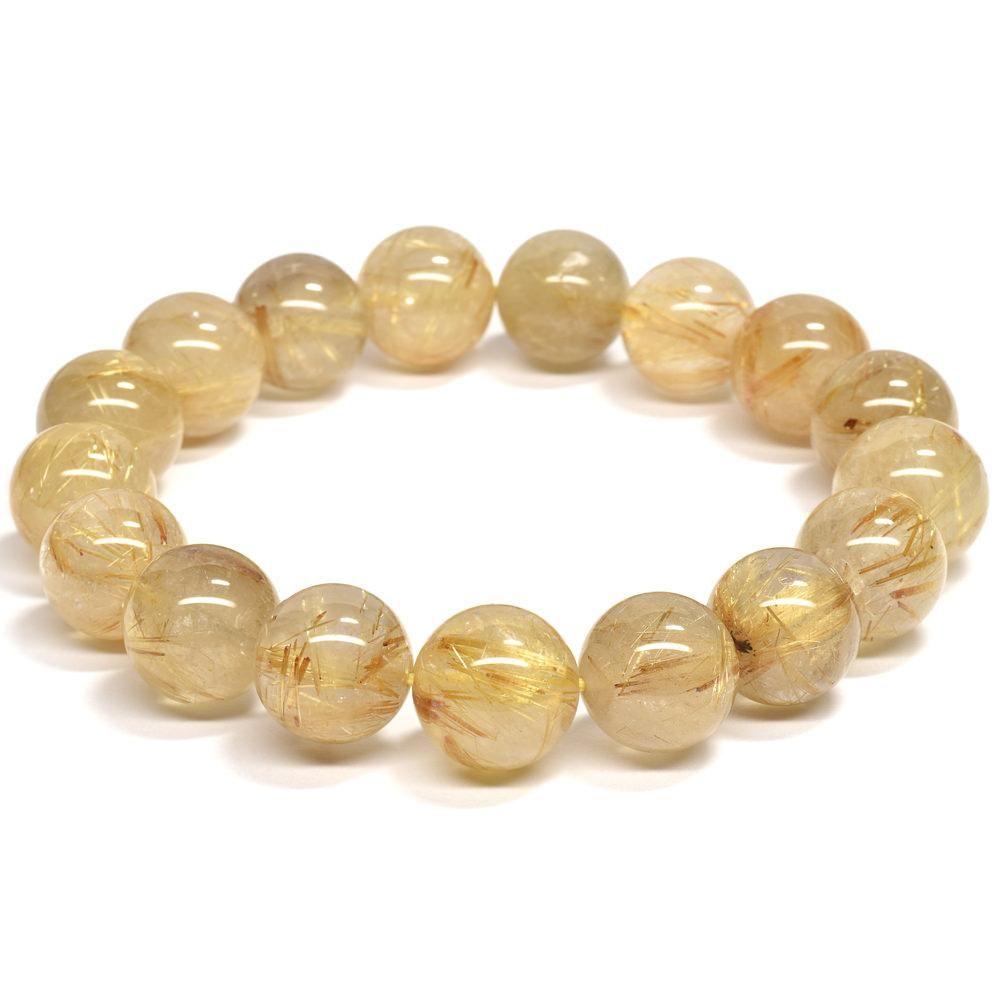 ゴールドルチルクォーツ ブレスレット 12-12.5mm #QD604 - プレミアム