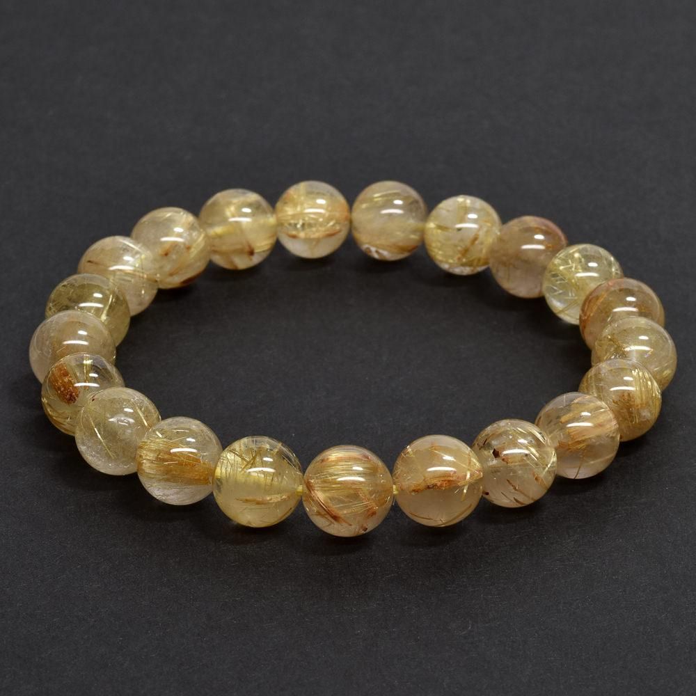 ゴールドルチル　9mm　天然石　ブレスレット 高品質】 ルチルクォーツ 9mm ブレスレット - THN-RTR1226-02