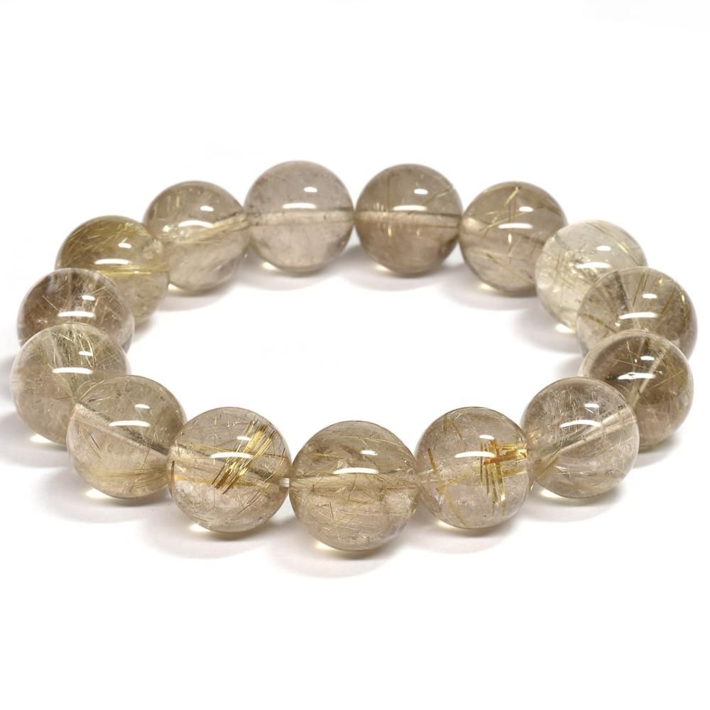 ゴールドルチルクォーツ ブレスレット 14mm #QE522 - プレミアム天然石
