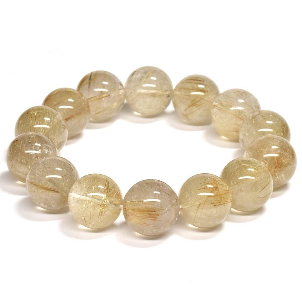 ゴールドルチルクォーツ ブレスレット 16-16.5mm #QF007 - プレミアム