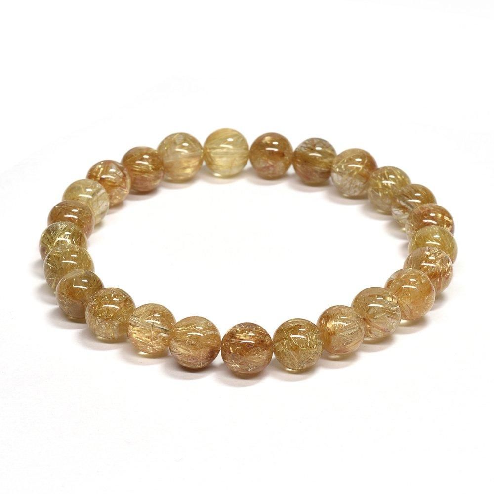 ゴールドルチルクォーツ ブレスレット 7.5mm #QF578 - プレミアム