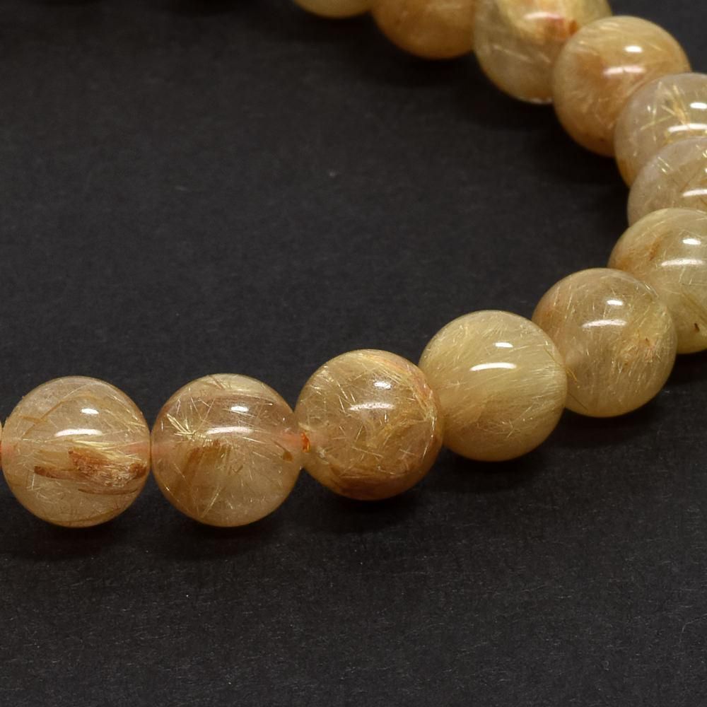 ゴールドルチルクォーツ ブレスレット 7mm #QK043 - プレミアム