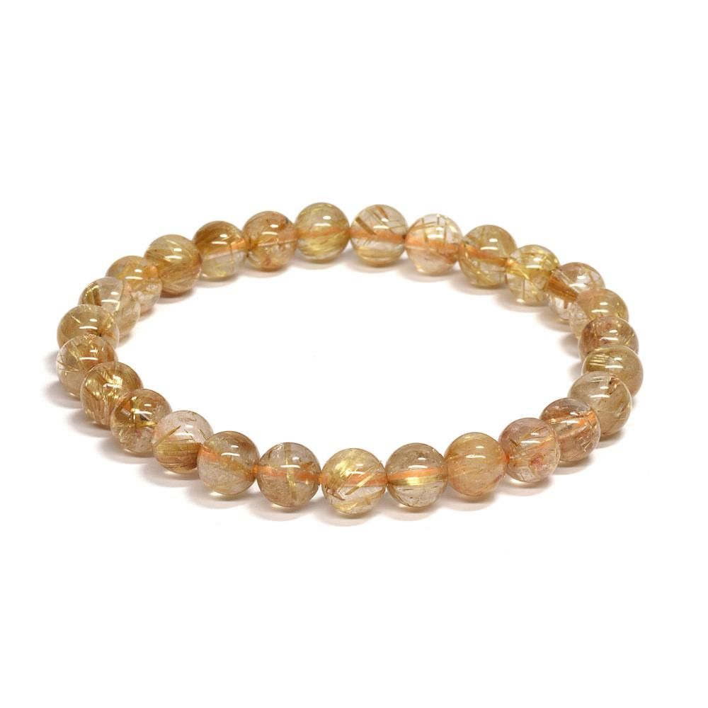 ゴールドルチル　7ｍｍ　天然石　ブレスレット ゴールドルチルクォーツ ブレスレット 7mm #QK208 - プレミアム
