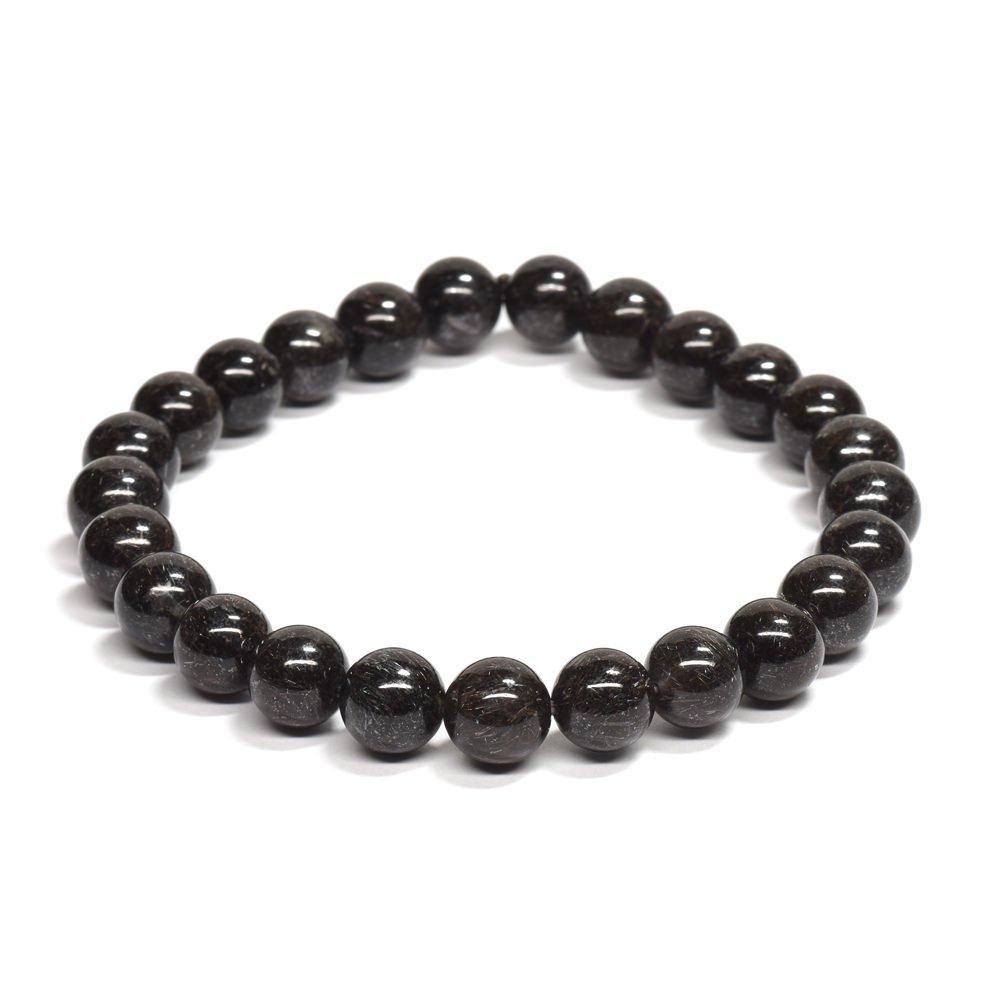 ブラックルチルクォーツ　ストーンブレスレット 口答鑑別付]ブラックルチルクォーツ ブレスレット 7.5mm #QK295
