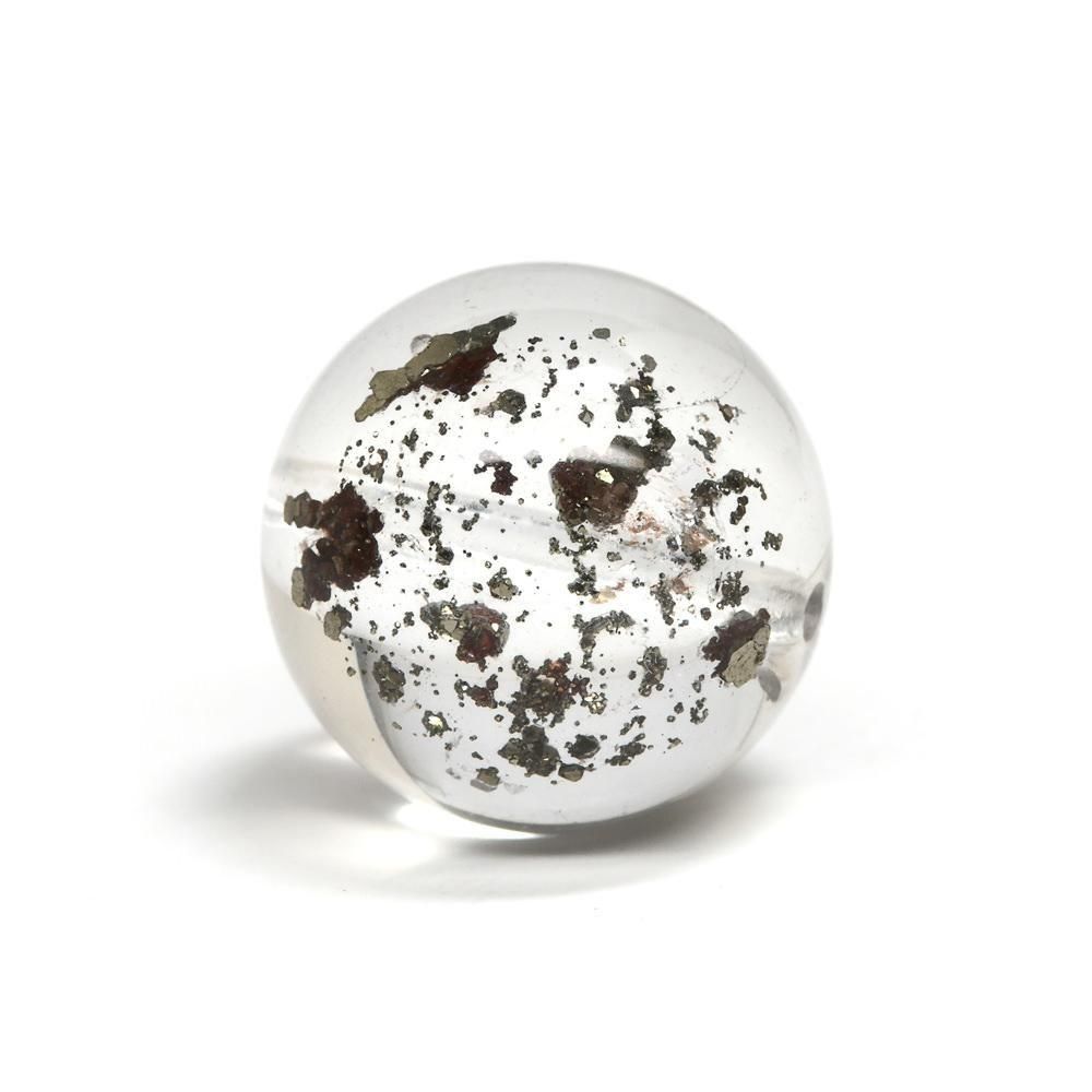 ★リッチパイライトinクォーツ 15.1ミリ珠ビーズA(珍品！ SA+) ☆リッチパイライトinクォーツ 15.1ミリ珠ビーズA(珍品！ SA+)