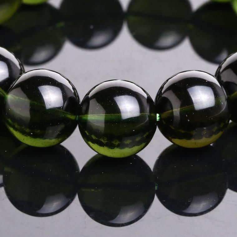 天然石 モルダバイトビーズブレスレット 約18cm トップクォリティ]天然モルダバイトブレスレット/フリーカット