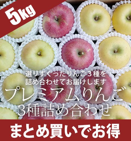 【出荷中】贈答用3種セット　プレミアムりんご 5kg (12〜16個)