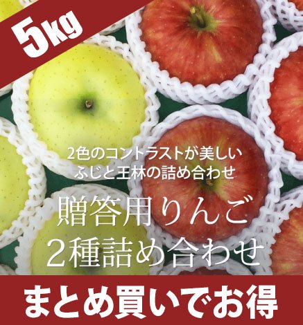 贈答用】青森りんご 葉とらずふじ・王林2種詰め合わせセット 5kg 産地