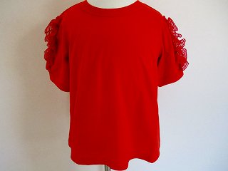 袖チュールTシャツ(レッド)130-150