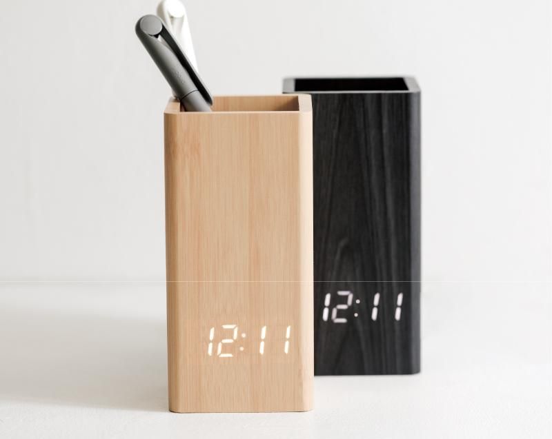 0042 ウッドペンスタンドクロック【ノベルティ 名入れ 無印販売