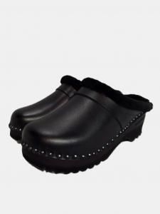 [TROENTORP WOMEN/NEPENTHES] Swedish Clog Plain Toe - Sheepskin Lining / Black/Black 