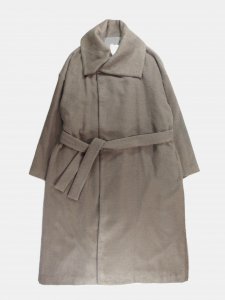 [TOUJOURS] Square Collar Wrap Coat - Pure Silk Mosser Cloth / Mocha Gray