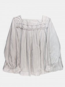 [TOUJOURS] Natural Garment Dyed Lace Smock Shirt - Wrinkle Cotton Paper Cloth / Lt.Ink