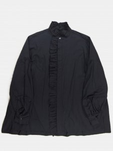 [TOUJOURS] Band Collar Bishop Sleeve Ruffle Shirt - Cotton Triple Yarn Twill Cloth / Midnight<img class='new_mark_img2' src='https://img.shop-pro.jp/img/new/icons5.gif' style='border:none;display:inline;margin:0px;padding:0px;width:auto;' />