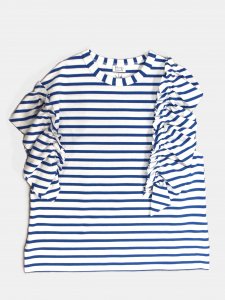 [RHODOLIRION] Swallow Asymmetric Frill Sleeve Top / Stripe<img class='new_mark_img2' src='https://img.shop-pro.jp/img/new/icons5.gif' style='border:none;display:inline;margin:0px;padding:0px;width:auto;' />