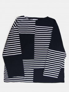 [ts(s)] Slip Panel Basque Shirt - Cotton Large Panel Horizontal Stripe Jersey / Navy<img class='new_mark_img2' src='https://img.shop-pro.jp/img/new/icons5.gif' style='border:none;display:inline;margin:0px;padding:0px;width:auto;' />