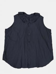 [TOUJOURS] Ruffle Collar Sleeveless Shirt - Fine Cotton/Silk Faille Cloth / Black Navy<img class='new_mark_img2' src='https://img.shop-pro.jp/img/new/icons5.gif' style='border:none;display:inline;margin:0px;padding:0px;width:auto;' />