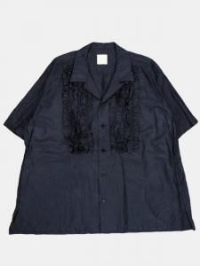 [TOUJOURS] Open Collar Short Sleeve Frill Shirt - Pure Silk High Count Tafta Cloth / Navy<img class='new_mark_img2' src='https://img.shop-pro.jp/img/new/icons5.gif' style='border:none;display:inline;margin:0px;padding:0px;width:auto;' />