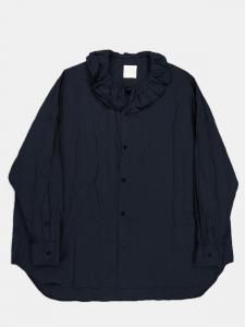 [TOUJOURS] Ruffle Collar Baggy Shirt - Fine Yarn Cotton Cloth / Navy<img class='new_mark_img2' src='https://img.shop-pro.jp/img/new/icons5.gif' style='border:none;display:inline;margin:0px;padding:0px;width:auto;' />