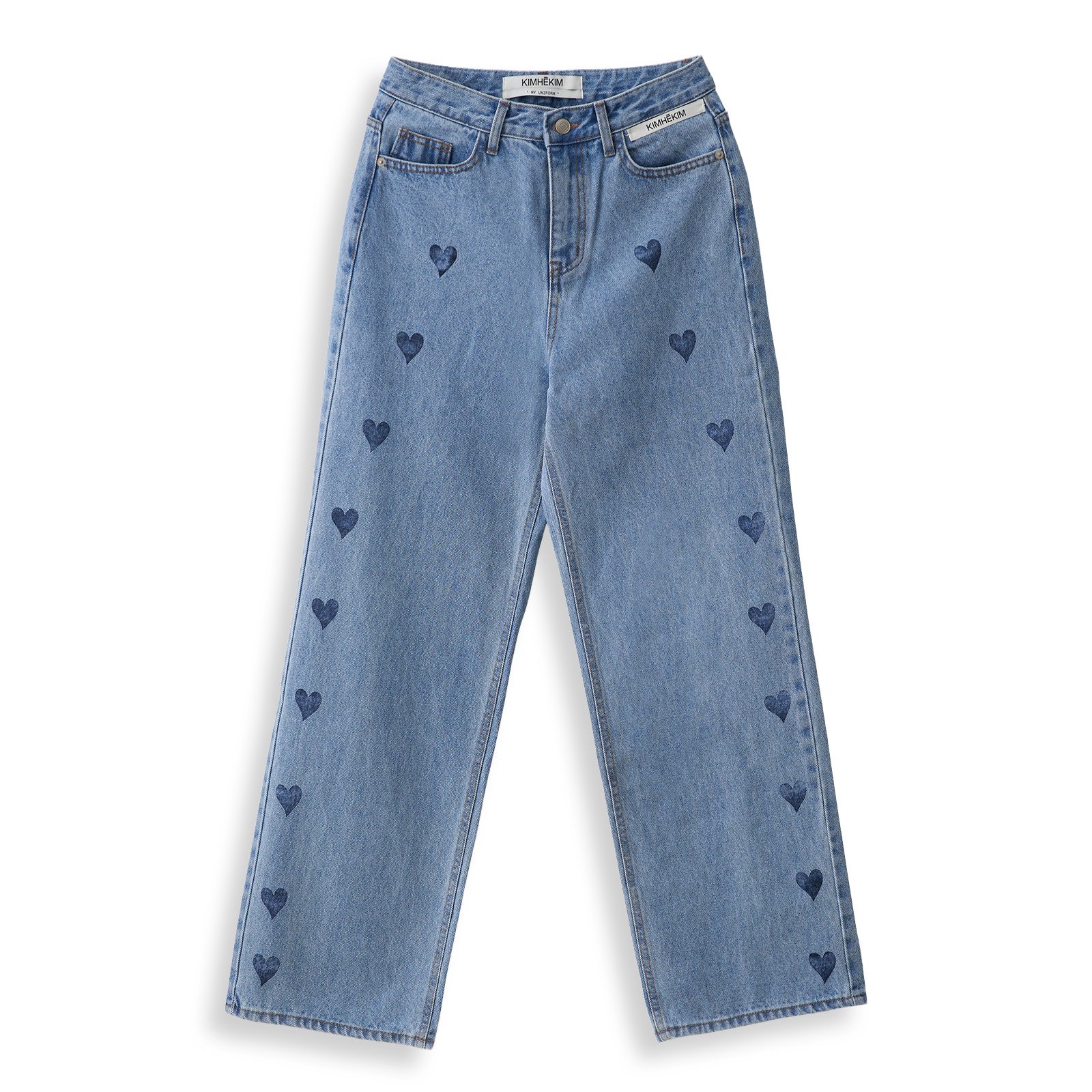 <img class='new_mark_img1' src='https://img.shop-pro.jp/img/new/icons47.gif' style='border:none;display:inline;margin:0px;padding:0px;width:auto;' />KIMHEKIM HEART STAMPED JEANS