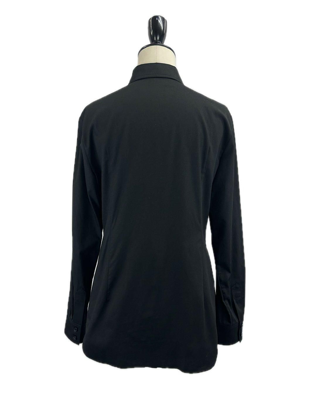 ☆PEARL BUTTONS WOOL DRAPED JACKET/KIMHEKIM☆ Striped Pearl Buttons Draped Collarless Jacket (Black