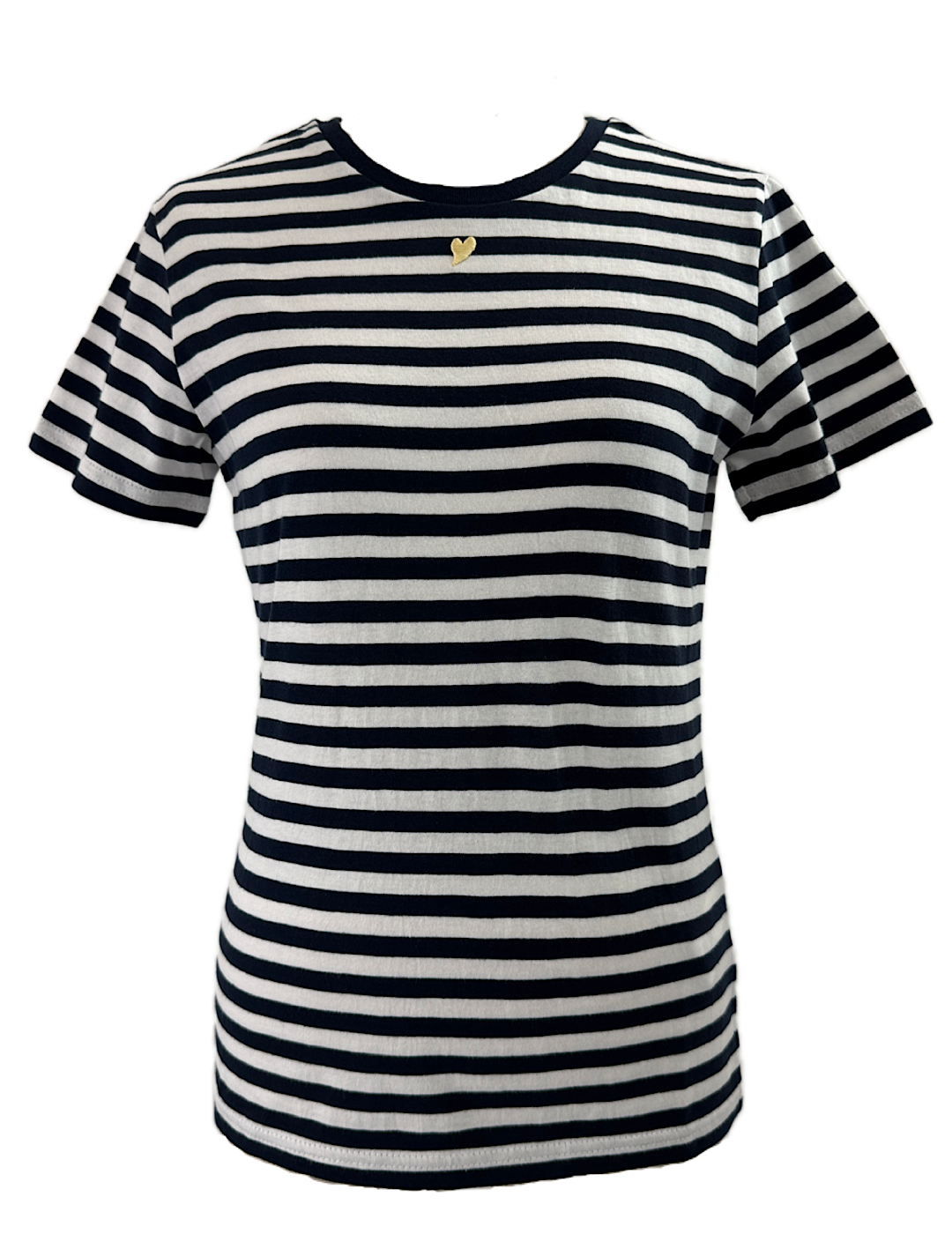 <img class='new_mark_img1' src='https://img.shop-pro.jp/img/new/icons6.gif' style='border:none;display:inline;margin:0px;padding:0px;width:auto;' />KIMHEKIM MINI HEART EMBROIDERED SLIM STRIPE T-SHIRTNAVY