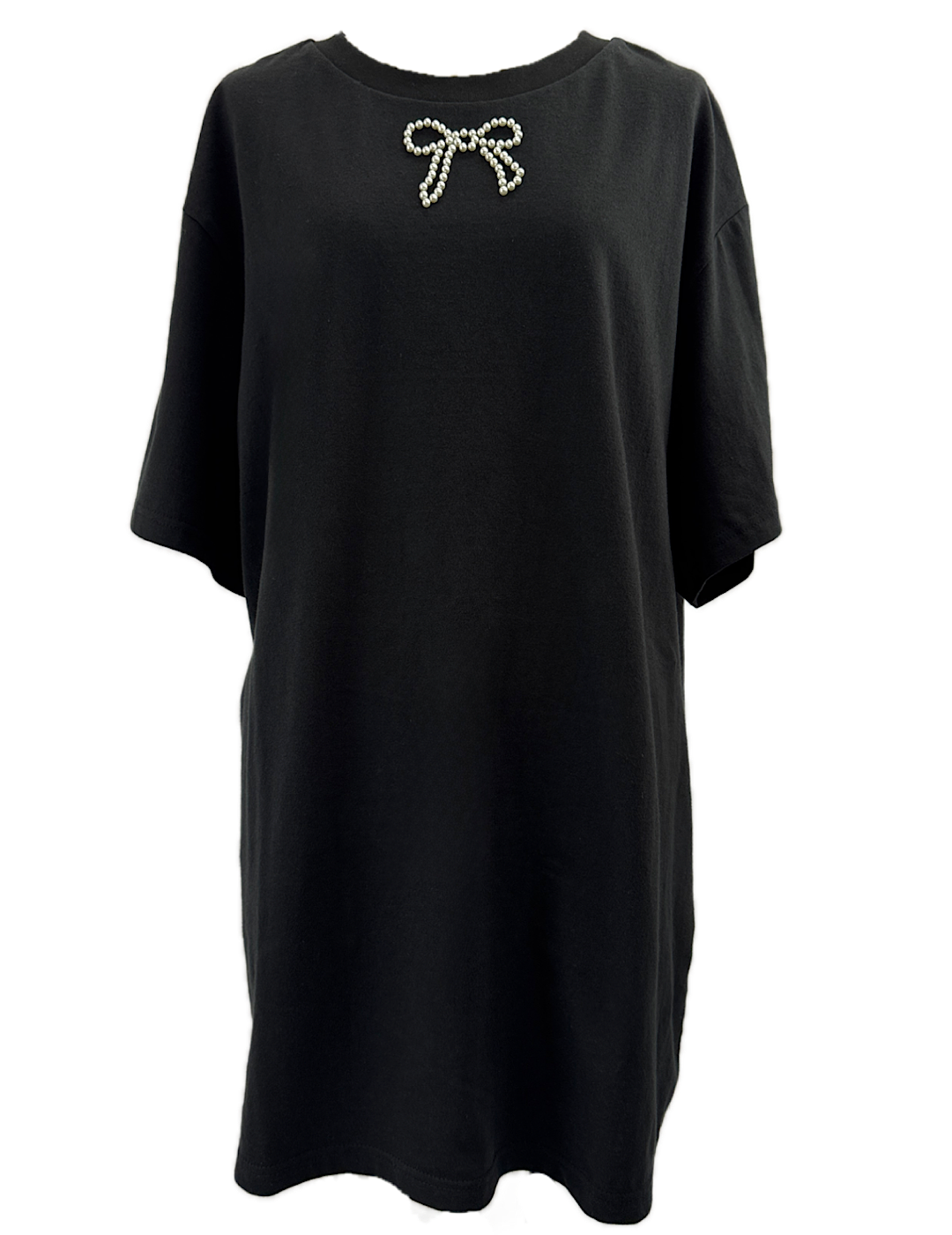 <img class='new_mark_img1' src='https://img.shop-pro.jp/img/new/icons6.gif' style='border:none;display:inline;margin:0px;padding:0px;width:auto;' />KIMHEKIM PEARL EMBELLISHED BOW OVERSIZED T-SHIRTBLACK