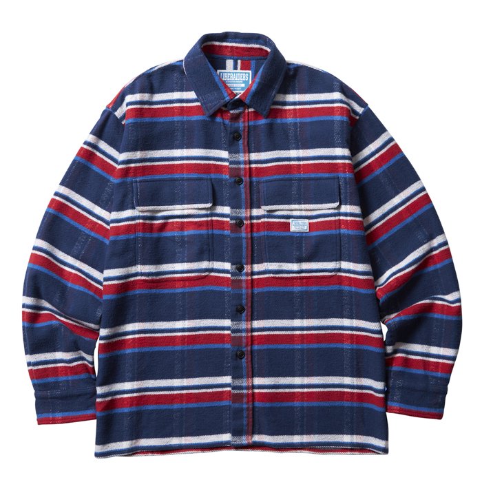 <img class='new_mark_img1' src='https://img.shop-pro.jp/img/new/icons1.gif' style='border:none;display:inline;margin:0px;padding:0px;width:auto;' />Liberaiders STRIPE FLANNEL SHIRT (Navy)