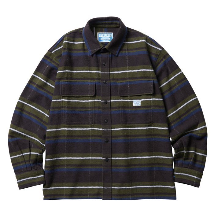 <img class='new_mark_img1' src='https://img.shop-pro.jp/img/new/icons47.gif' style='border:none;display:inline;margin:0px;padding:0px;width:auto;' />Liberaiders STRIPE FLANNEL SHIRT (Green)