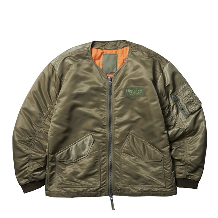 <img class='new_mark_img1' src='https://img.shop-pro.jp/img/new/icons47.gif' style='border:none;display:inline;margin:0px;padding:0px;width:auto;' />Liberaiders COLLARLESS FLIGHT JACKET (Olive)