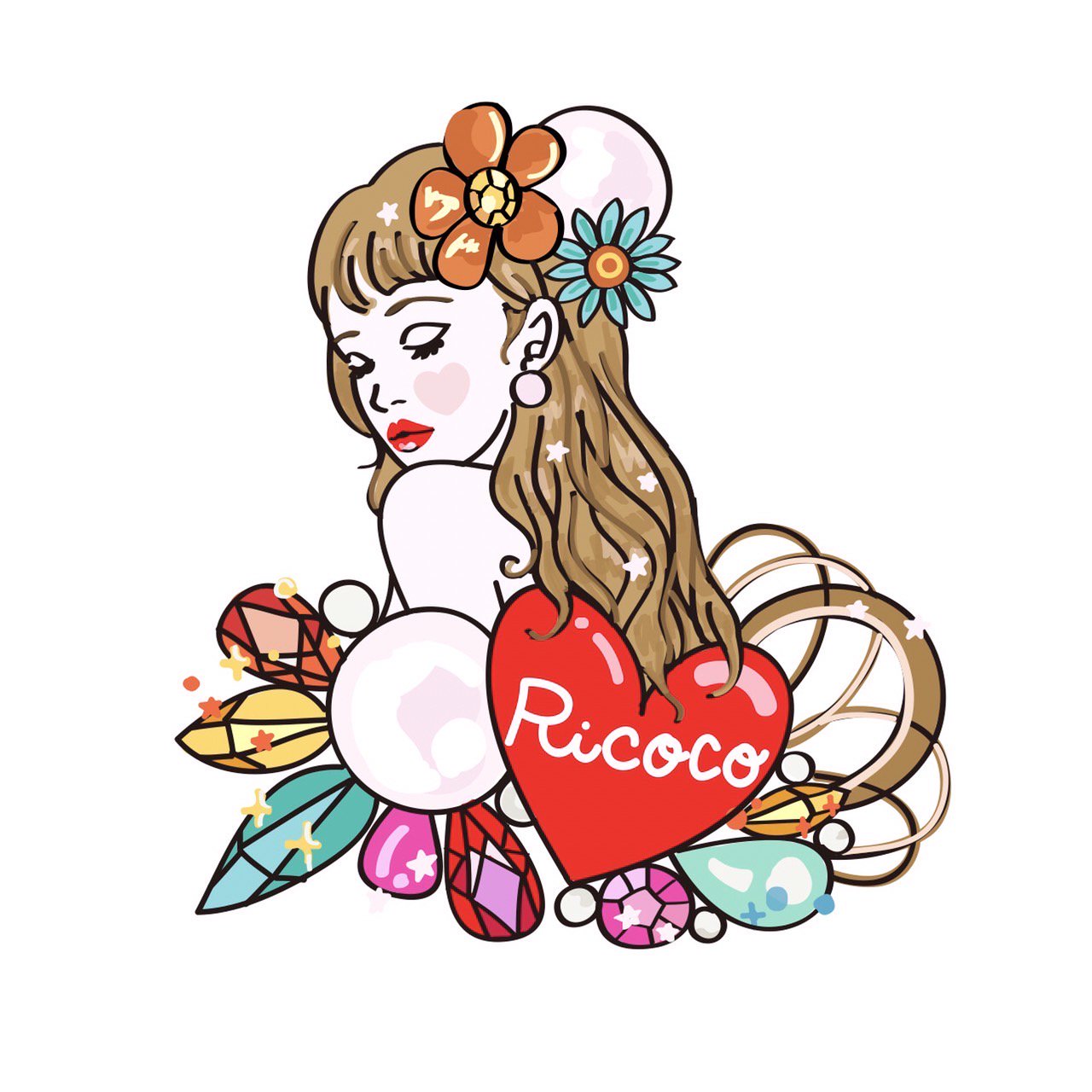 Ricoco リココ ブルー×オレンジビジュー ピアス - Ricoco