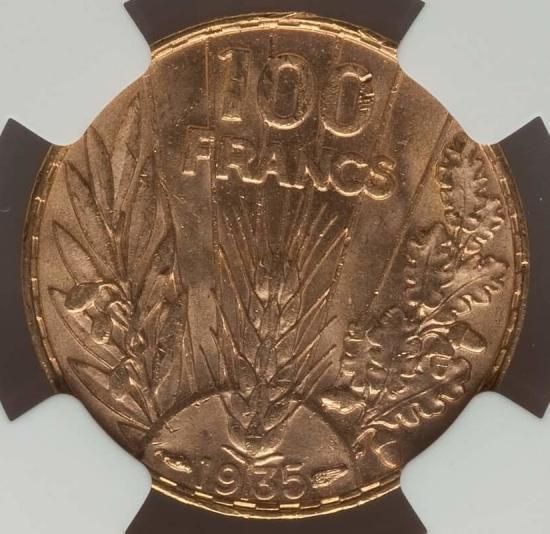 フランス 1935 100フラン 金貨 ウイングヘッド NGC MS64 人気