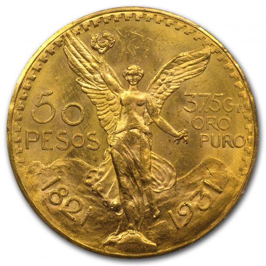 メキシコ 1931 50ペソ 自由の女神と蛇喰鷲 大型金貨 人気年号 PCGS
