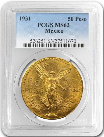 メキシコ 1931 50ペソ 自由の女神と蛇喰鷲 大型金貨 人気年号 PCGS