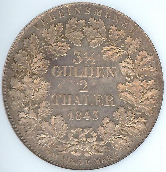 ドイツ フランクフルト 1843年 2ターラー銀貨 NGC MS62 都市景観 リバーシーン - 【鑑定済アンティークコイン 専門店】オンラインネットショップ通販店舗『アンティークコインワールド』へようこそ！