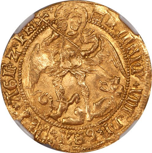 イギリス イングランド 1509-26 ヘンリー８世 エンジェル金貨 NGC AU55 