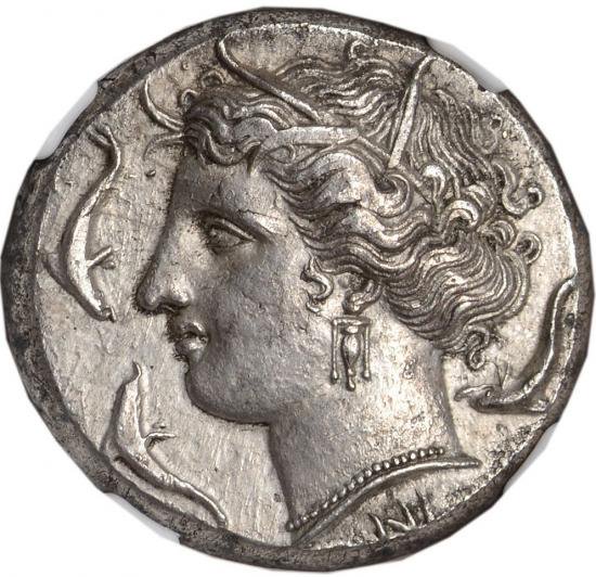 紀元前357年 シチリア島 シラクサ テトロボル銀製 ヘラクレス 