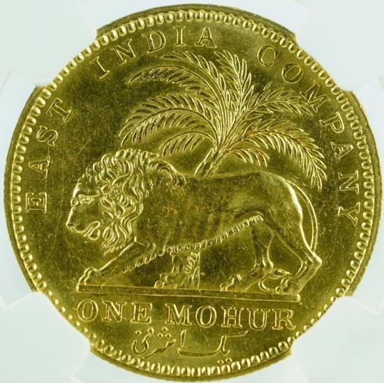 2892【NGC鑑定品・最初年・珍品】英領インド 1840年1/4RUPEE銀貨