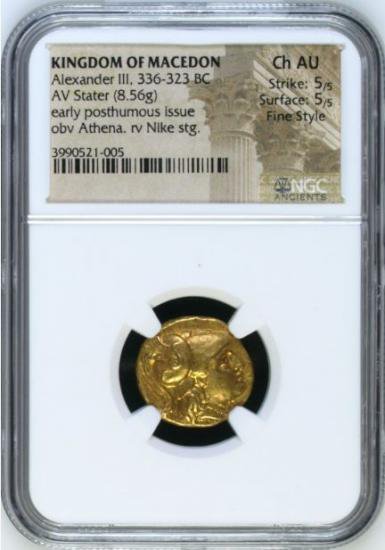 古代ギリシャ BC336-323 アレキサンダー大王 スタテール金貨 NGC Ch AU