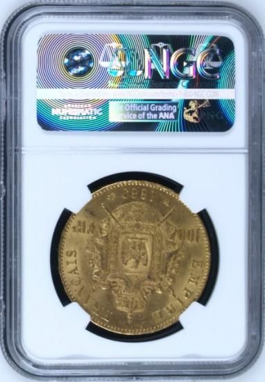 フランス 1869BB 100フラン ナポレオン 有冠 金貨 NGC MS63! - 【鑑定