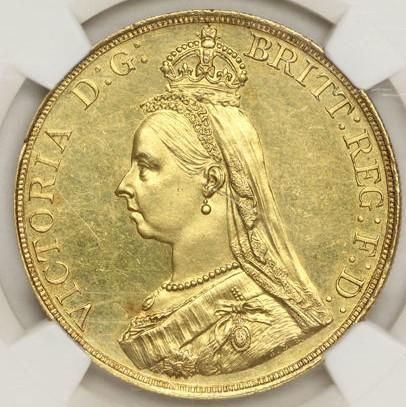 イギリス 1887 ビクトリア ジュビリーヘッド 5ポンド 金貨 NGC