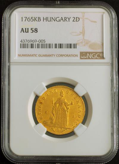 ハンガリー 1765KB マリア・テレジア 2ダカット 金貨 NGC AU58 聖母子像 - 【鑑定 済アンティークコイン専門店】オンラインネットショップ通販店舗『アンティークコインワールド』へようこそ！