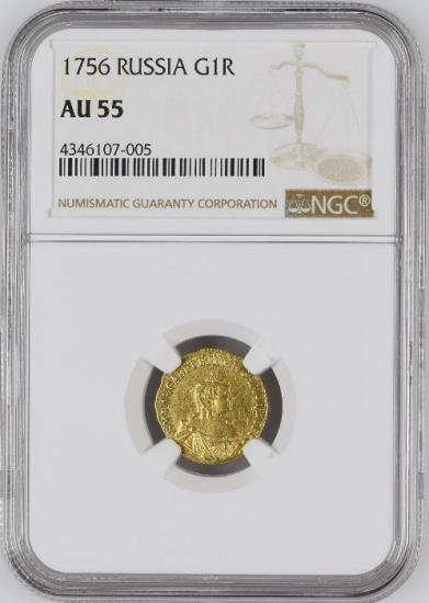 ロシア 1756 女帝エリザヴェータ 1ルーブル金貨 NGC AU55 - 【鑑定済アンティークコイン専門店】オンラインネットショップ通販店舗『 アンティークコインワールド』へようこそ！