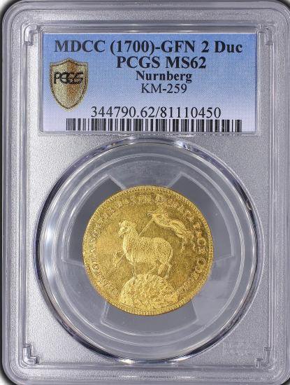 ドイツ ニュルンベルク 1700年 ラムダカット 2ダカット 金貨 PCGS MS62