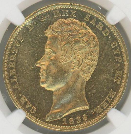 イタリア サルディニア王国 1836 100リレ 金貨 アンカー NGC MS61 703枚! 最稀少年号! トップグレード! -  【鑑定済アンティークコイン専門店】オンラインネットショップ通販店舗『アンティークコインワールド』へようこそ！