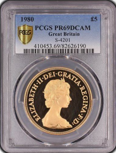 １９８０年英国ヤングエリザベス２ポンド金貨 PCGS６９カメオ-